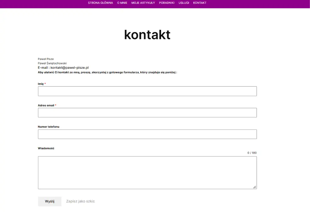 Strona kontaktowa Pawła Świętochowskiego